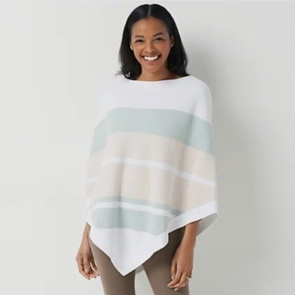 Barefoot Dreams Cozy Chic Ultra Lite Ocean Breeze Poncho Pink Multi Stripe